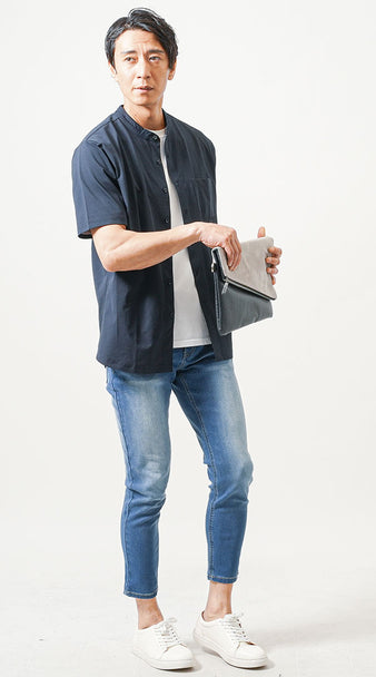 メンズにおすすめの羽織る半袖シャツコーデ例