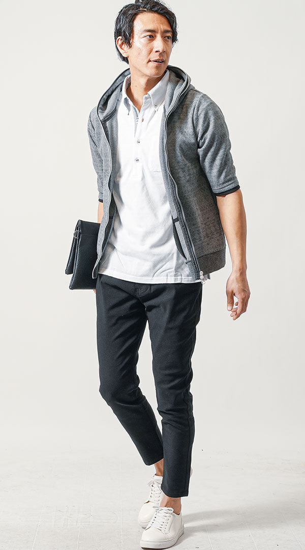 メンズのグレー×黒ズボンのおすすめのコーデ