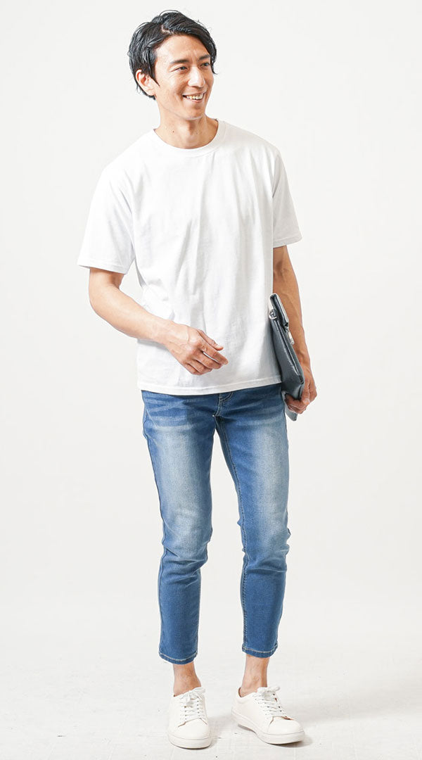Tシャツ一枚いかつい体型×ちょいワル雰囲気メンズファッションコーデ例