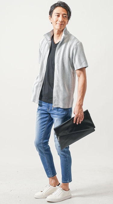 50代メンズにおすすめの黒クラッチバッグを使ったコーディネート