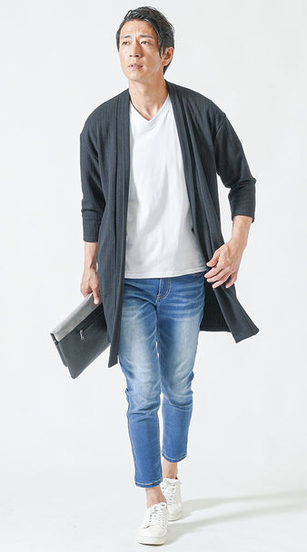 メンズにおすすめのカーディガン×デニムパンツのコーデ例