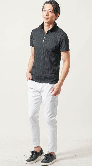 ポロシャツに合うズボンと周りと被らないカッコよさ!ジップアップポロシャツコーデ
