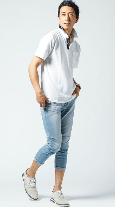 クロップドパンツ×シャツのコーデ