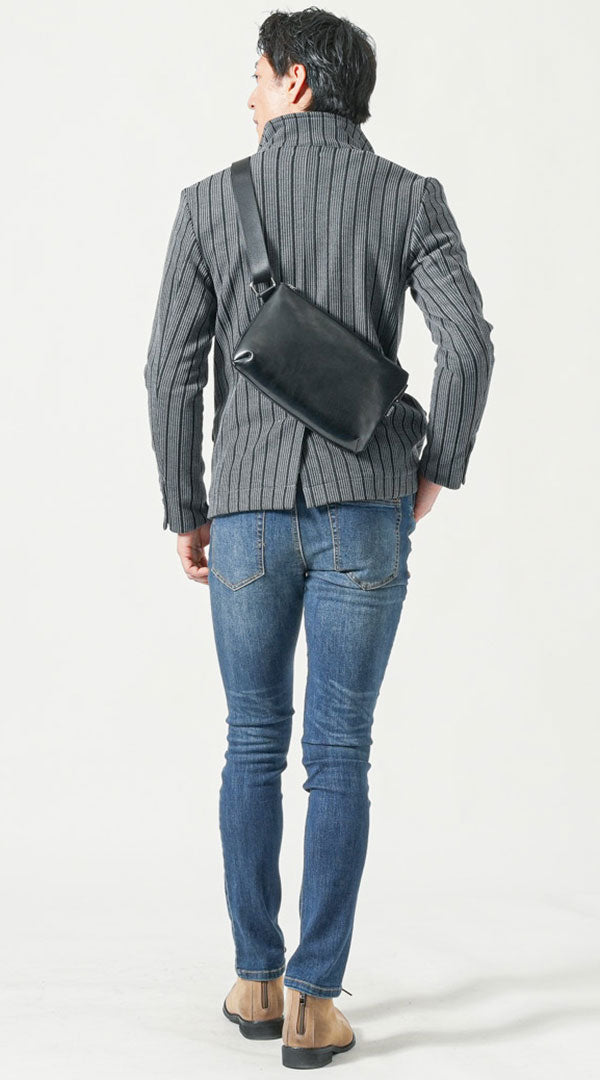 グレージャケット　ネイビーデニム　ベージュブーツ　snp_pl1434