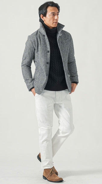 60代男性の冬の服装に最適 スタンドジャケットと黒タートルで引き締まった11月後半コーデ