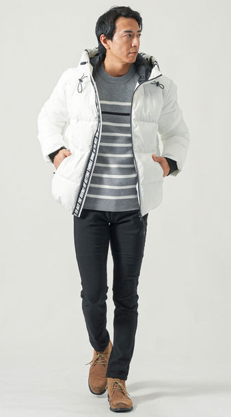 メンズにおすすめの白アウターの冬コーデ