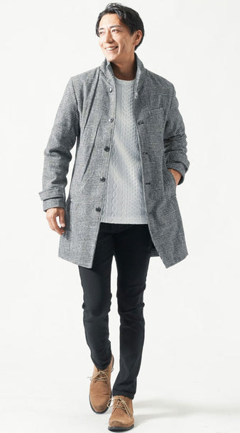 メンズにおすすめのスタンドカラーコートのコーデ例