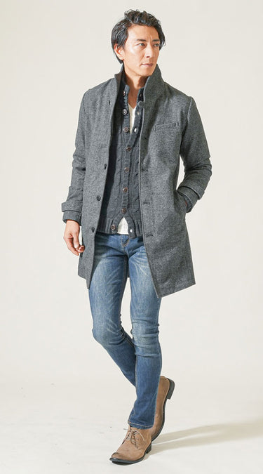 中年太りぽっちゃり体型をカバーするロングコートコーデ例