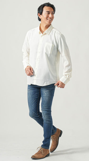 ５０代男性におすすめの白シャツコーデ