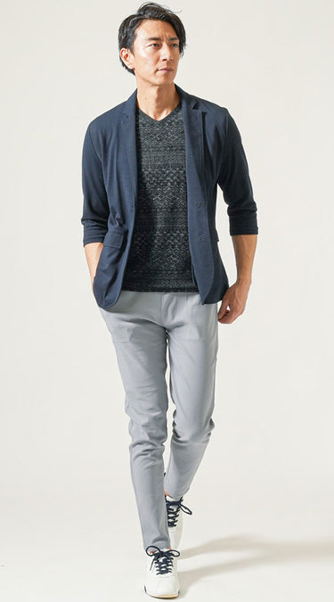 ライトグレーパンツ×サマージャケットの夏メンズコーデ