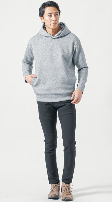 かっこよく見える細身のスリムパーカーコーデ例