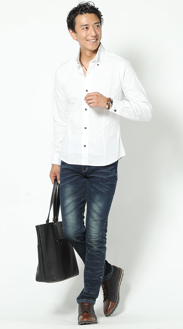 白シャツ　ネイビーデニム　snp_hp0681