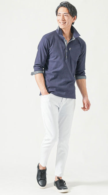 きれいめスニーカーのポロシャツのコーデ