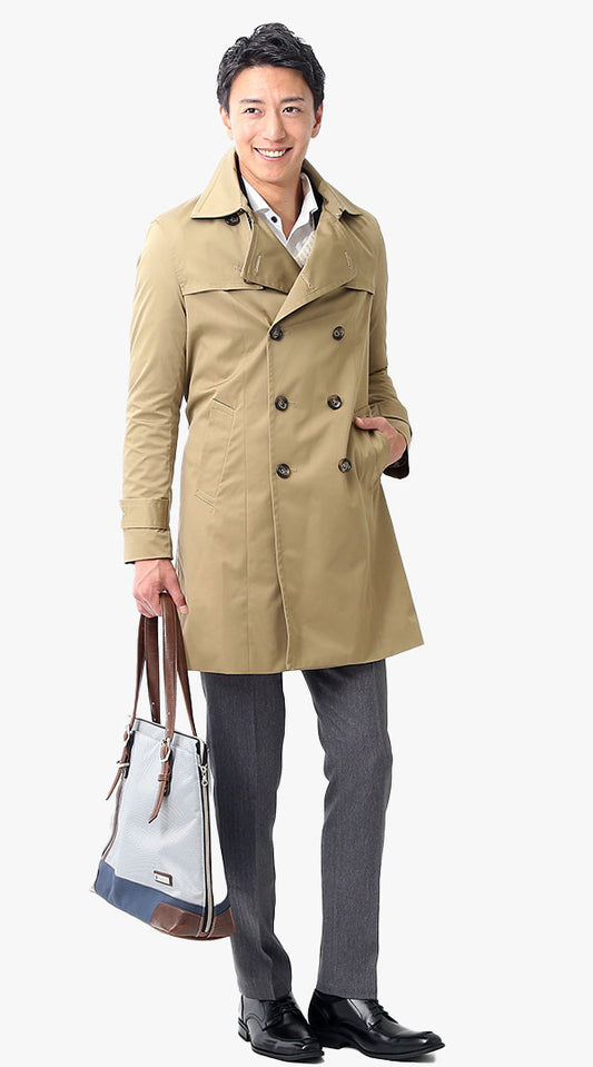 ベージュトレンチコート×グレースラックス　biz16-17aw_2346