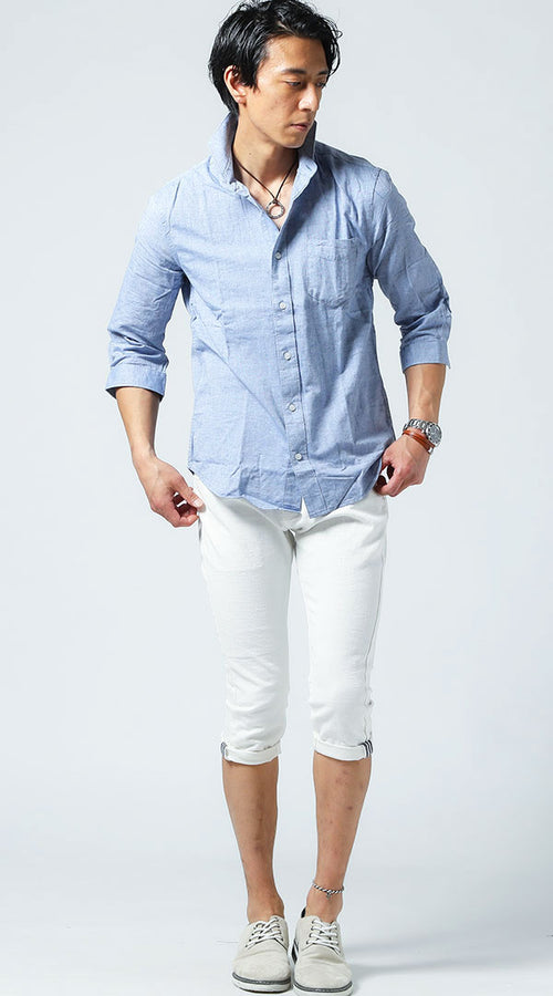 白クロップドパンツのメンズコーデ