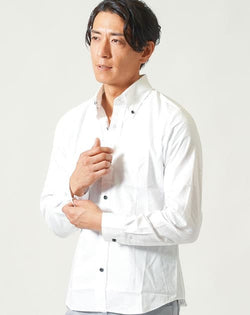 日本製スリムフィットボタンダウン長袖ブロードシャツ