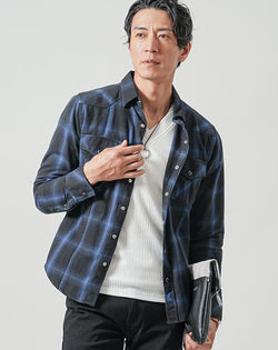 ウエスタンフランネル長袖オンブレチェックシャツ