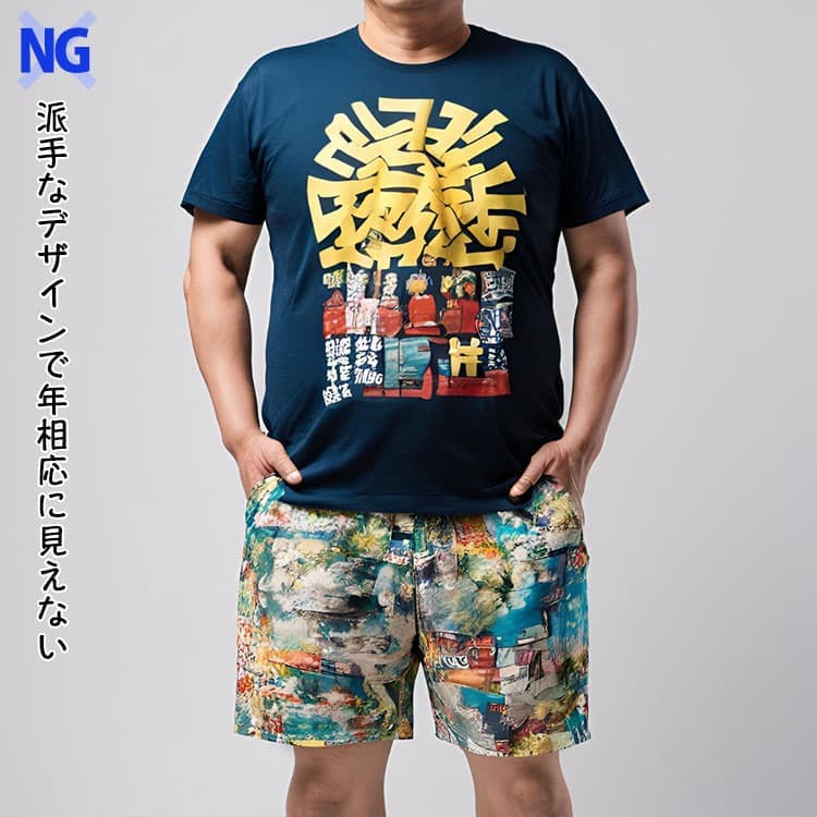 派手なTシャツは落ち着きに欠ける