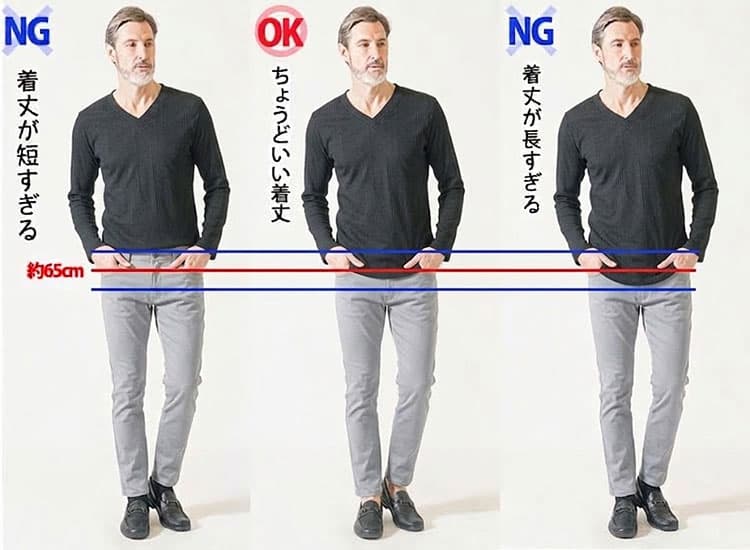 着丈が短すぎる・ちょうどいい・長すぎるTシャツの比較