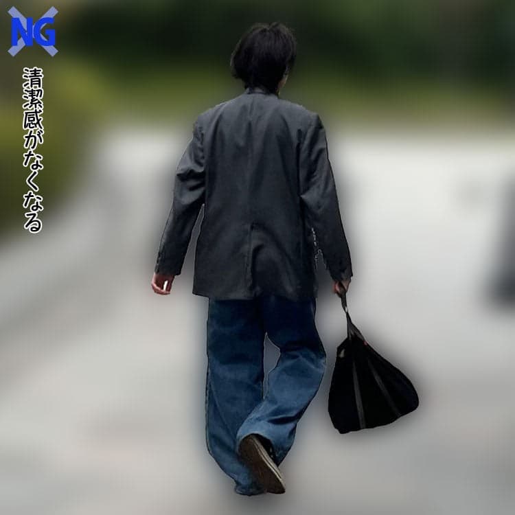 サイズ感が合わず清潔感がなく見える50代メンズ夏コーデ例