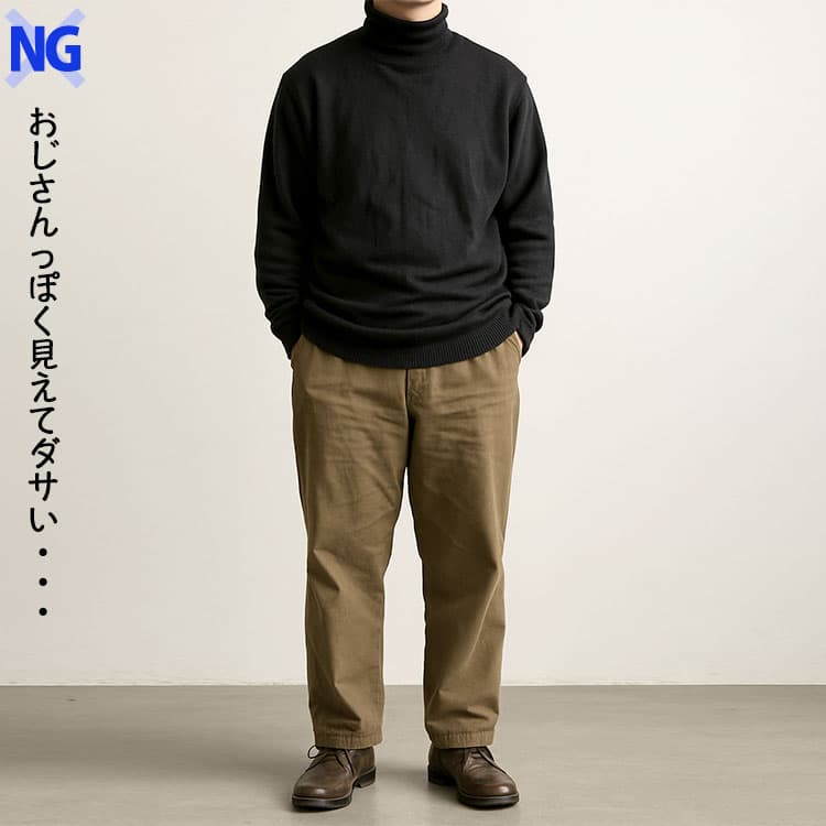 おじさんくさく見えてダサいタートルネックのコーディネート
