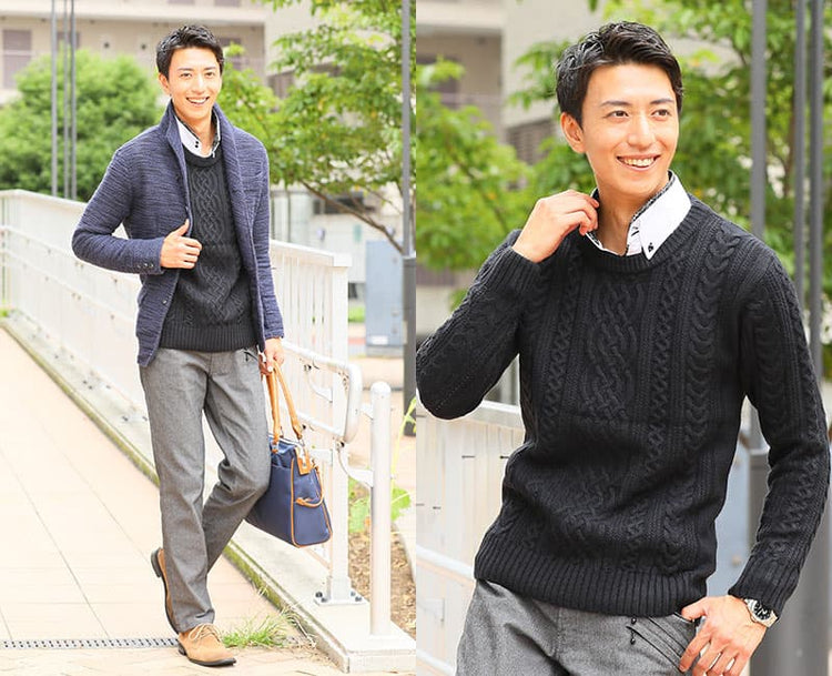 黒ケーブルニット