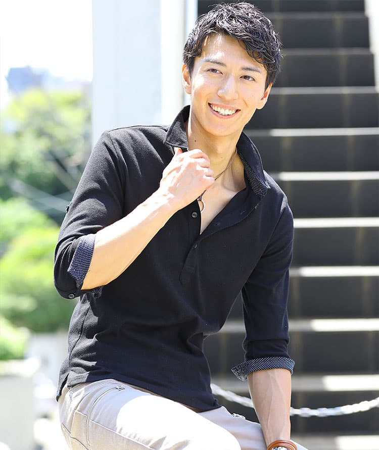 裏地ドットデザイン7分袖・半袖テレコ素材ポロシャツ