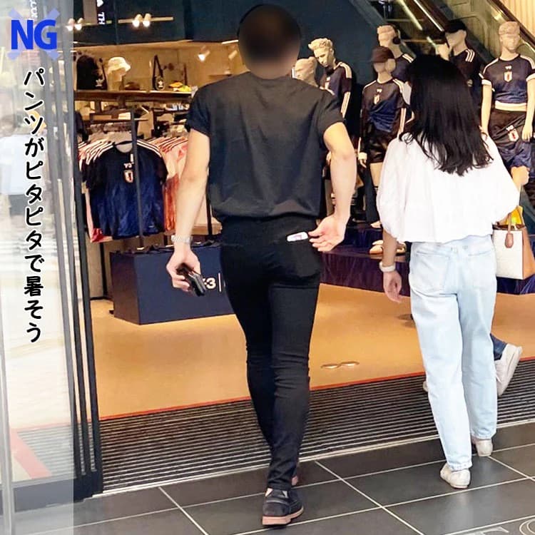 夏に暑そうに見えるピタピタパンツコーデ例