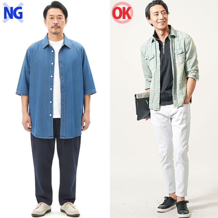 半袖デニムシャツのOKNG例