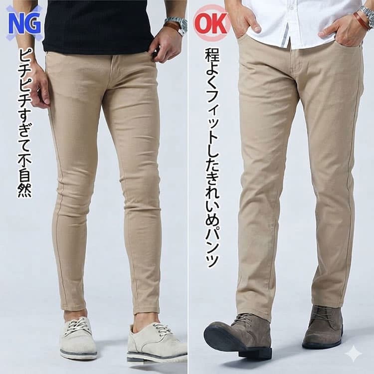 ピチピチパンツと程よくフィットしたパンツの比較