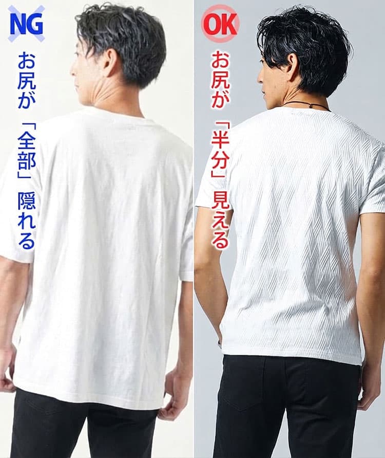 後ろから見るとお尻が半分見える程度