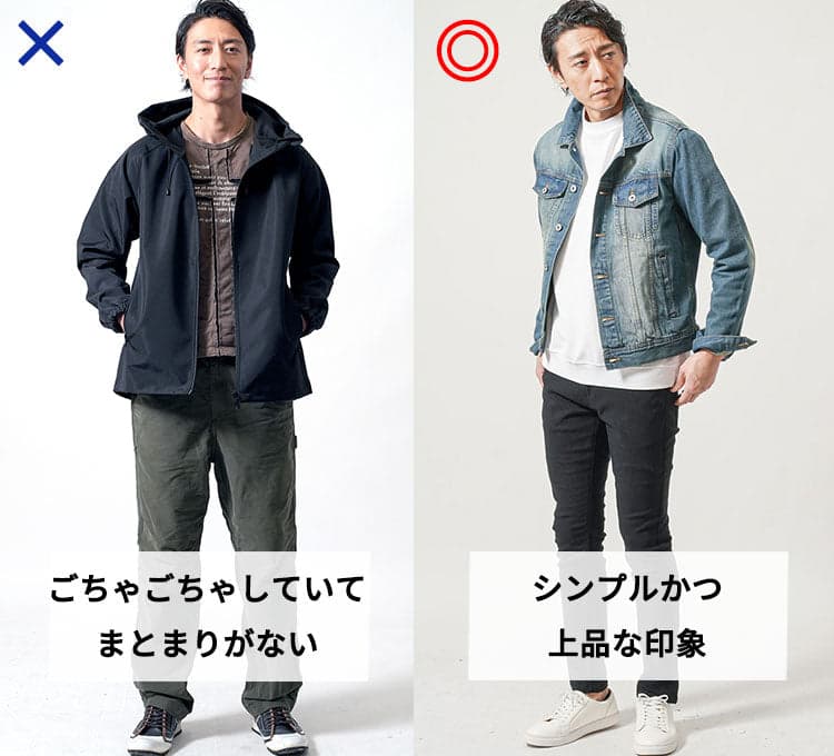 まとまりがないファッションとイケオジファッションの男性比較