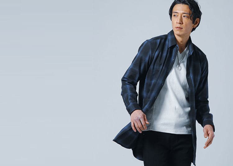 オンブレチェック柄シャツのコーディネート画像