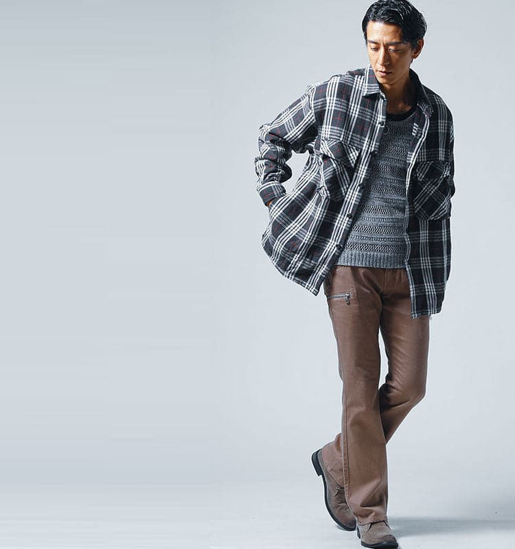 ハウスチェック柄シャツのコーディネート画像