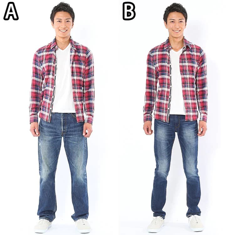 デニムパンツのストレートシルエットとスリムシルエットの比較