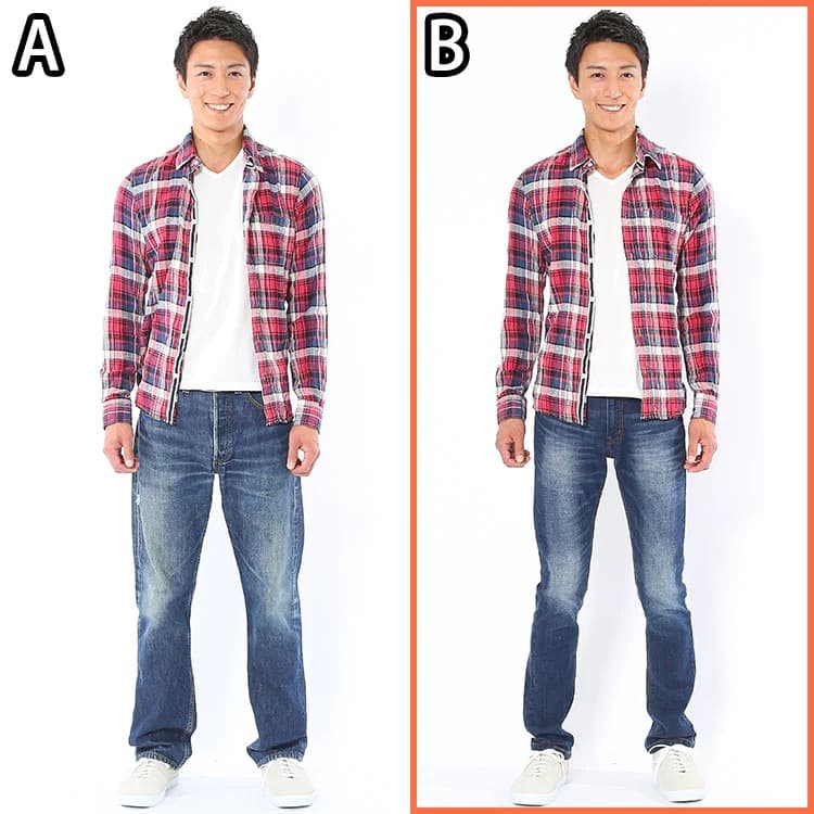 デニムパンツのストレートシルエットとスリムシルエットの比較