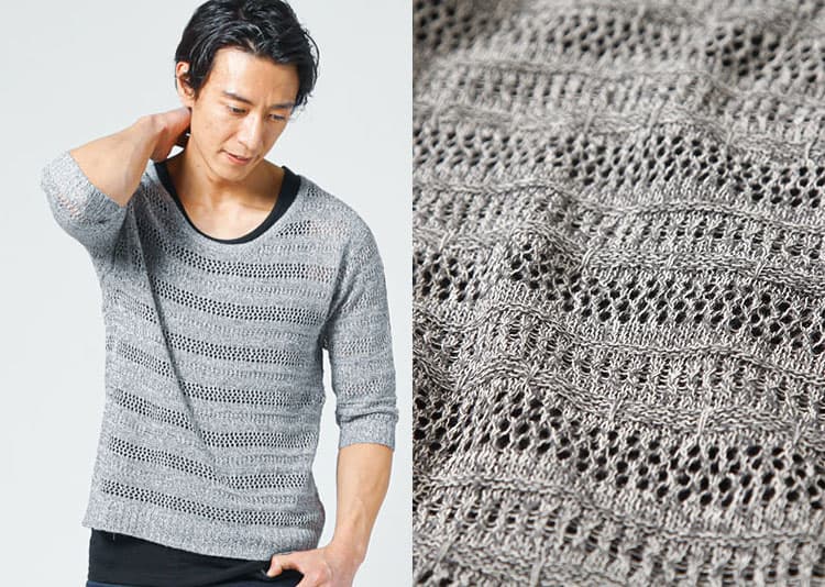 ニット メンズ コーデ　メッシュニット