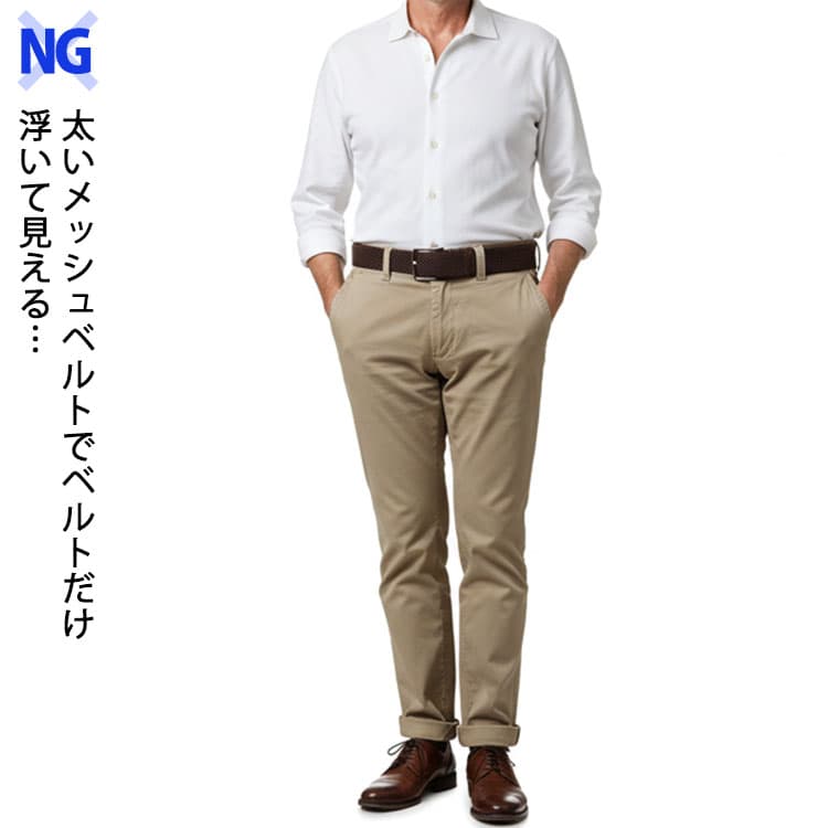 太いメッシュベルトでベルトだけ浮いて見えるNG画像