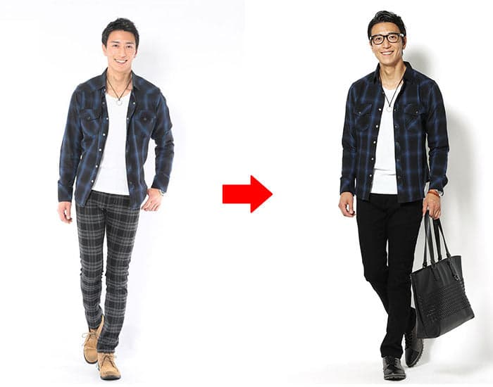 柄がしつこいズボンコーデとワンポイントの柄でおしゃれなズボンコーデの比較