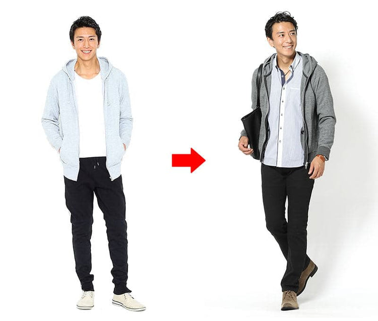 ラフな印象のズボンコーデとカジュアルな印象のズボンコーデ比較