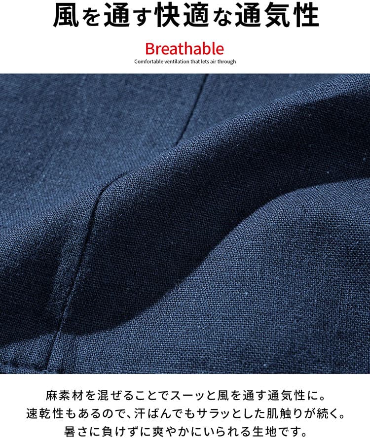 抜群の通気性と上品さを持つリネン(麻)素材の説明画像