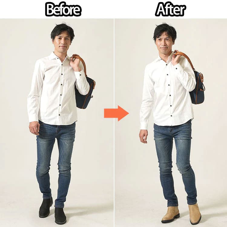 靴が暗いイケオジファッションと靴が明るくてメリハリがあるイケオジファッションの比較