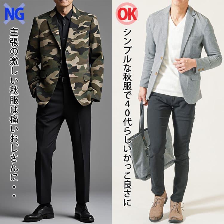 40代メンズが避けるべき迷彩柄ジャケットを使った秋服コーデ
