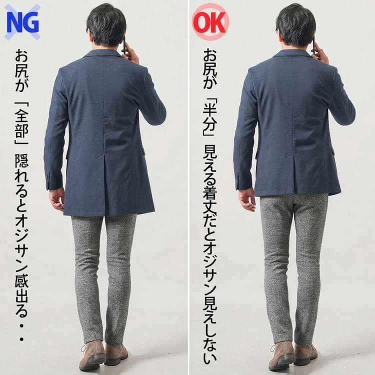 後ろから見るとお尻が半分見える程度