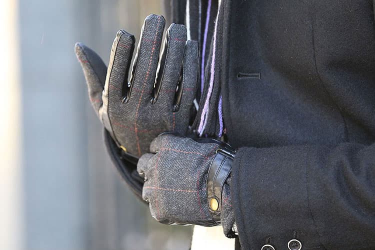 スマホ対応ツイード切り替えPUレザーグローブ