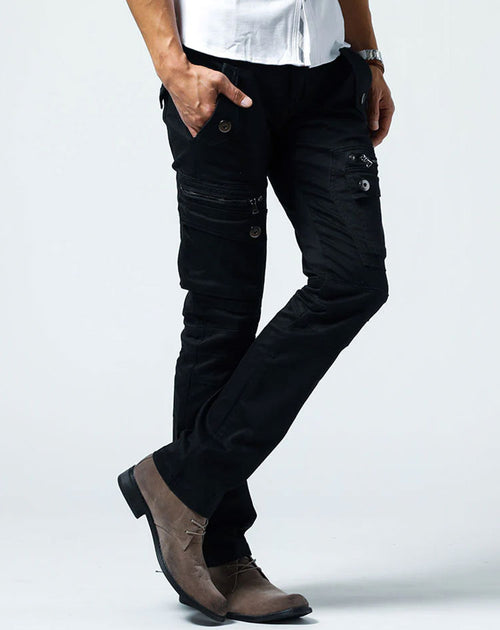 ジップデザインコットンサテンストレッチカーゴパンツ