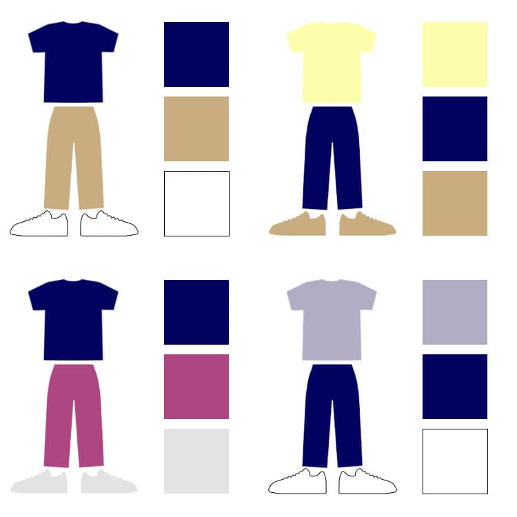 ネイビーに合う色の服との組み合わせ例