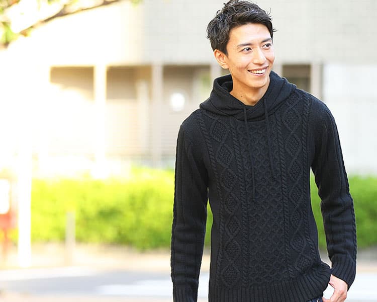 アラン編みニットパーカー