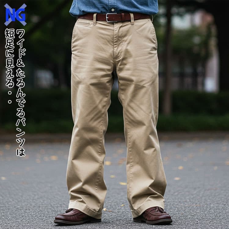 裾がたるんでいて短足に見えるワイドパンツ画像