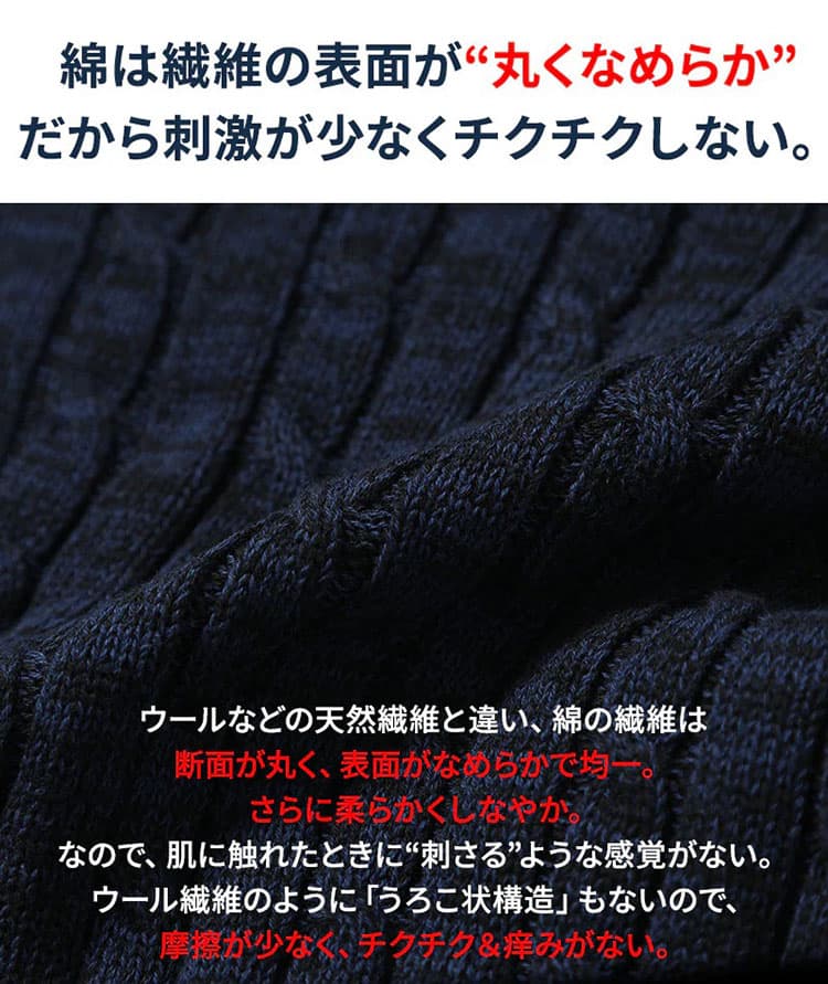 ケーブル編みタートルネックコットンニット